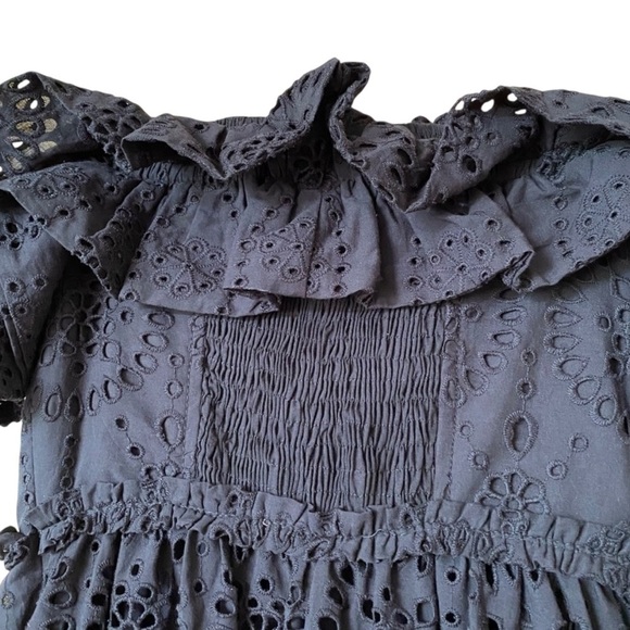 Zara embroidered eyelet cotton midi dress, XS, black, ruffles, tiered skirt Chic - Picture 10 of 14